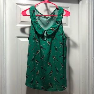 ModCloth green bird tank top with Peter Pan collar
